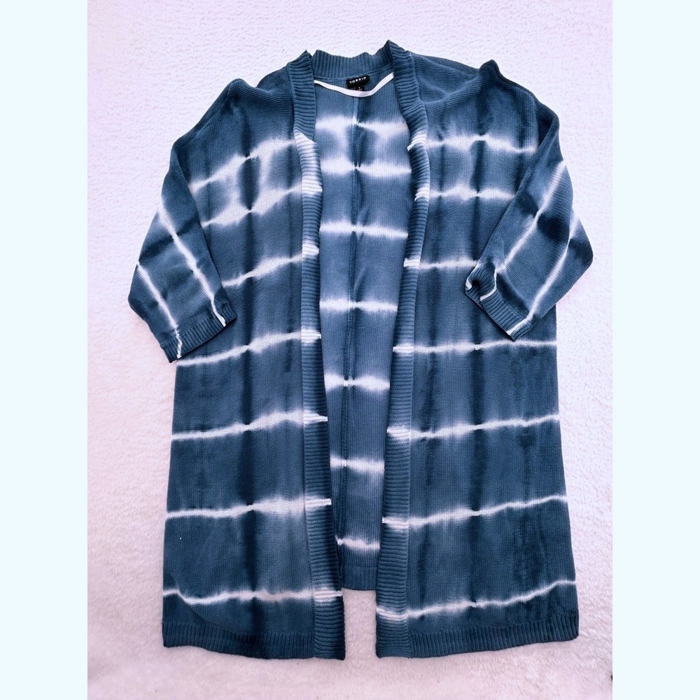 Torrid Blue White Tie Dye Open Front Cardigan Sweater Plus Size 1 1X Boho Hippie